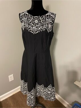 Talbots Black Midi Dress with White Floral Embroidery